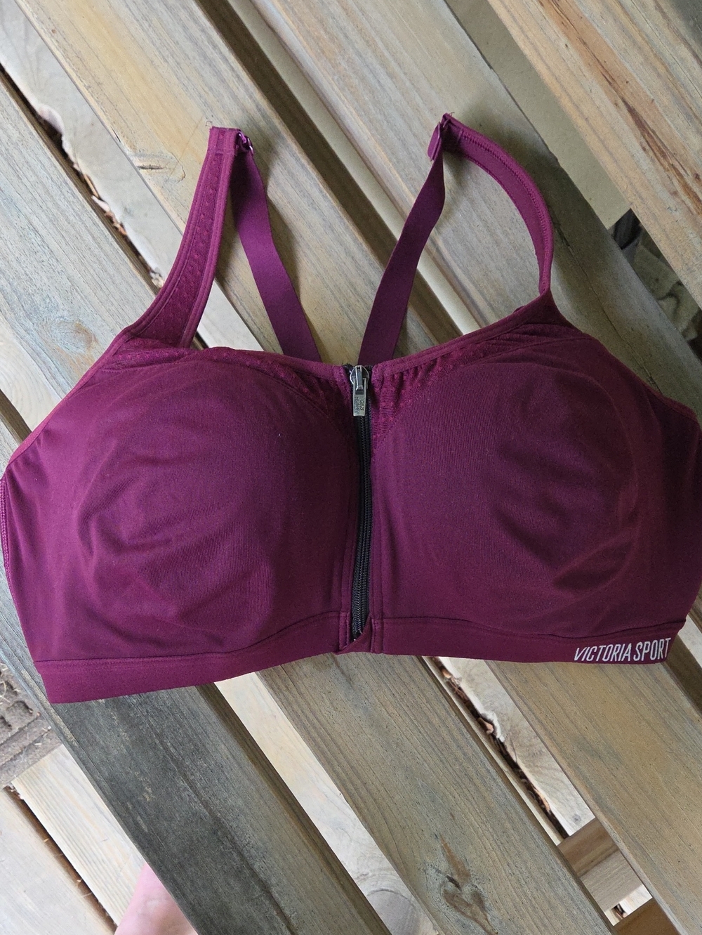 Victoria Sport Front-Zip High Support Sports Bra - Wine